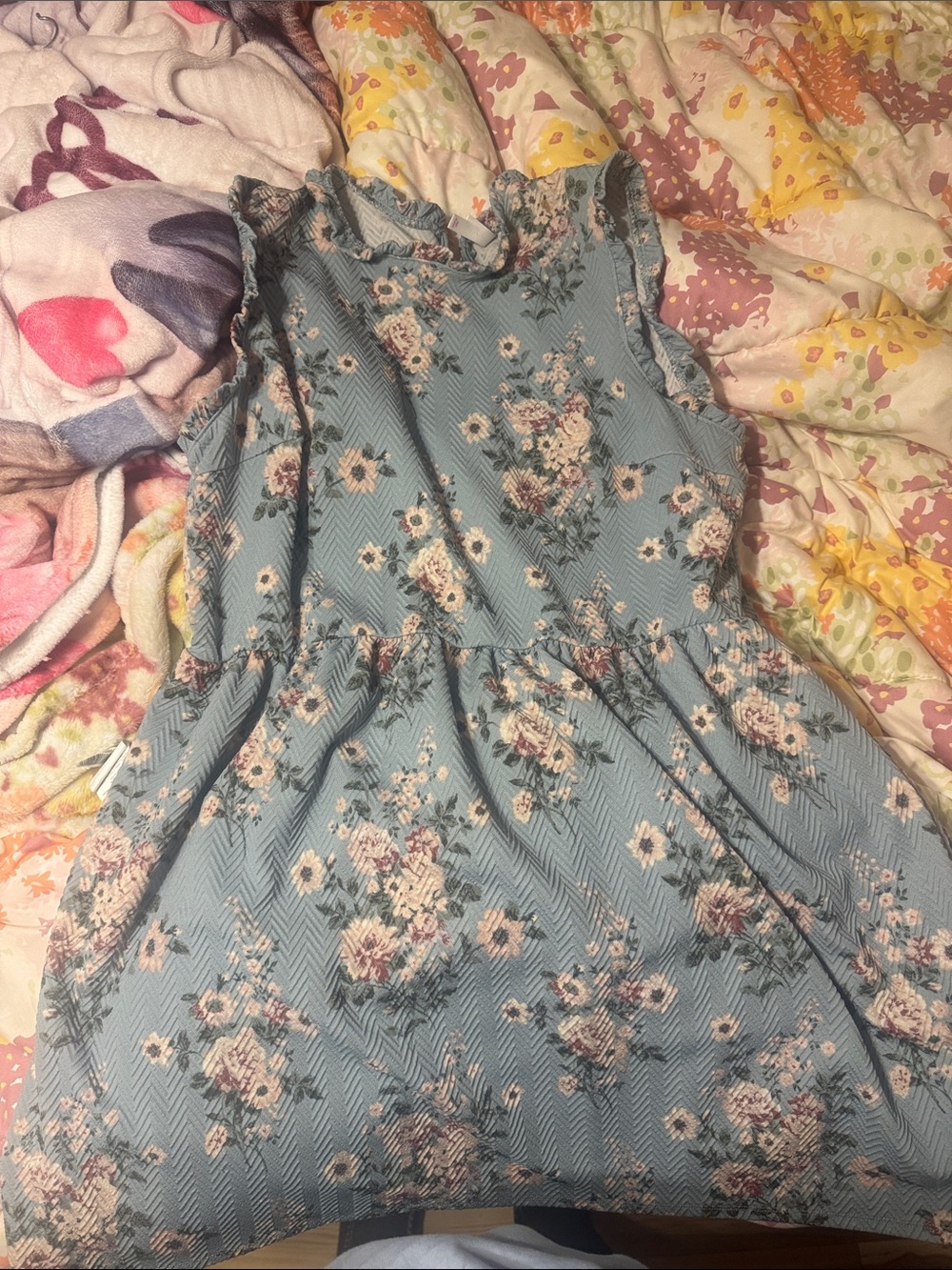 Xhilaration Dusty Blue Floral Ruffle-Sleeve Dress XXL